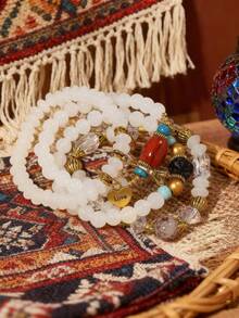 4pcs/Set Fashionable & Elegant Bohemian Style Layered Bracelets Jewelry Set For Girl - Multicolor - View 4