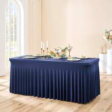 1pc/2pcs Rectangular Pleated Spandex Tablecloth, White/Black/Champagne, Wrinkle-Resistant & Washable, Solid Color Patio Table Cover For Wedding, Party, Christmas, Birthday