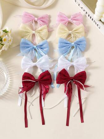 Set de 10 piezas de pasadores y pinzas para el cabello de mujer, accesorios para el cabello con lazos rojos lindos, pinzas para el cabello con moños con cuentas, de moda y minimalistas, para uso diario, pinzas de garra, pasadores para el cabello, barrettes