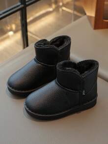 1 Pair 2025 New Toddler/Kids Anti-Slip Waterproof Soft Sole Thermal Lined Snow Boots - Black - View 6