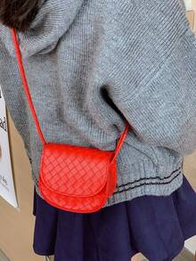 1pc Girls' Fashion Oblique Shoulder Bag, PU Material, Magnetic Closure, Mini Keychain Pouch, Suitable For All Seasons