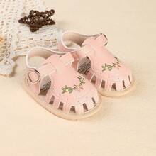 0-1 Year Old Infant Girls' Soft Bottom Prewalker Shoes, 5-7 Months Newborn Embroidered Breathable Sandals - Pink - View 9