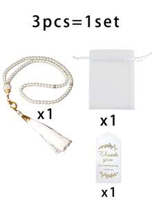 9pcs 99 Beads Glass Faux Pearl Handmade Rosary - Ideal Gift For Eid, New Year, Wedding, Christening, Birthday Party And Holiday Events - Includes 3 Rosary Strings, 3 Cards And 3 Fragrance Sachets - Multicolor - View 9