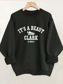 2026 Valentine's DayWomen's Olive Green Round Neck Sweatshirt - Minimalist 'IT's A BEAUT CLARK' Letter Print And Full Pattern, Loose Long Sleeve Casual Sweater, Suitable For Autumn/Spring Layering, Comfortable Pullover For Daily Wear (Machine Washable) - Women's Green Sweater, Loose Fit, Fashionable Letter Print, Versatile Design, Can Be Layered Or Worn Alone, Women's Autumn Clothing, Halloween Sweater, Ugly Christmas Sweater, Women's Christmas Sweater, Christmas Sweater, Women's Christmas Sweater, Women's Autumn Clothing, Women's Long Sleeve Top, Women's Autumn Sweater, Happy Birthday SweatshirtLoose And ComfortableLoose And Comfortablevalentine Outfits For Women - Xám - Xem 6