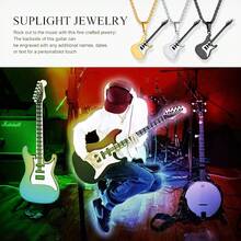 Suplight Silver Electric Guitar Charm For Men Women Rock Punk Music Jewelry Stainless Steel Custom Engrave Guitar Bass Pendant Necklace,03.Guitar-Stainlesssteel - 03.吉他-不鏽鋼 - 查看 4