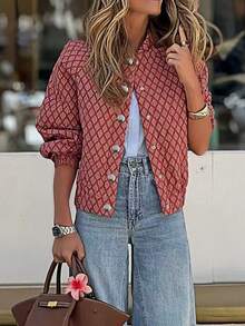 Spring New Fashion Versatile Elegant Women's Red Long Sleeve Blouse Regular Fit Button Thin Jacket - Red - View 6