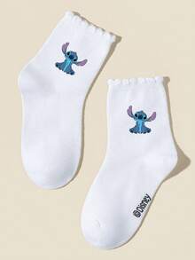 Disney 1/5/10 pares de calcetines deportivos para niños/niñas de primavera/verano, calcetines con barra doble, calcetines escolares, calcetines tobilleros con adorno de encaje, decorados con diseños de dibujos animados lindos, de moda, suaves y amigables con la piel, que absorben la humedad y transpirables, calcetines de encaje versátiles y casuales, adecuados para volver a la escuela, el campus, deportes, el aula, el nuevo semestre, estudiantes - Blanco - Ver 7