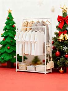 1pc Christmas Style Dual-Rod Floor Standing Clothes Rack, Multi-Color Options, Movable With Wheels, Bedroom Garment Storage Rack, Multifunctional Drying & Display Stand - Multicolor - View 12