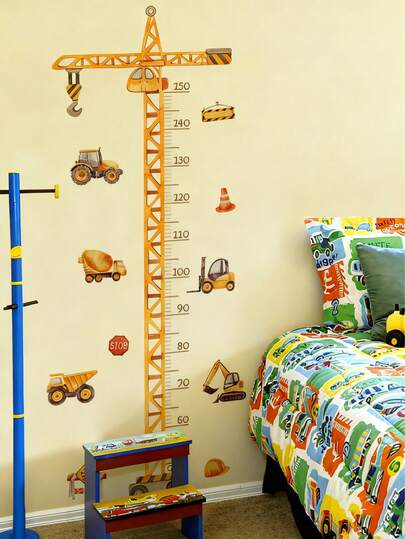 1pc Removable Cartoon Crane Truck Height Sticker, Suitable For Children's Room Decor, Can Be Used As A Height Measurement Tool For Boys And Girls Rooms, Bedroom Wall Sticker, Made Of Vinyl Material