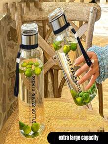 1pc Large Capacity Portable Glass Water Bottle With Tea Infuser