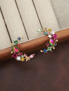 1对优雅花卉设计独特小众时尚奢华商务/派对/休闲耳环 - 月亮耳飾 - 查看 1