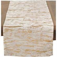 SARO LIFESTYLE Distressed Foil Metallic Design Cotton Table Topper Tablecloth, 54", Gold(16" x 72") - Multicolor - Ver 1