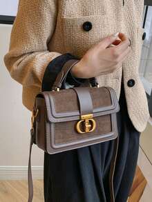 Minimalist Solid Color Vintage Patchwork Matte Faux Suede Handbag, Compact Unique Design With Exquisite Hardware, Fashionable Elegant Ladies Shoulder Bag Suitable For Commuting, Shopping, Dating, Gifting, Photography And Other Occasions - Coffee - View 6