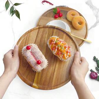 1 pieza Bandeja redonda de madera, Bandeja de servir de madera, Bandeja de madera multiusos, Bandeja para el desayuno, Apta para pasteles, aperitivos, tazas de té y tazas de café, Bandeja para alimentos de cocina, Bandeja de decoración del hogar, Excelente para exhibición de restaurantes y decoración festiva, Apta para Año Nuevo y otras festividades