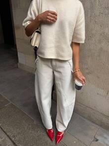 Áo len nữ VIBEWAVE tay ngắn cổ tròn kiểu Mỹ, mẫu mới mùa xuân/hè. - Màu be - Xem 2