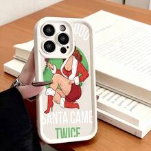 Cubierta de teléfono con diseño de Santa Claus rojo y blanco con texto Santa Came Twice para uso diario y navideñoCompatible with  16 Pro Max/16 Plus/16 Pro/16/15 Pro Max/15 Plus/15 Pro/15/14 Pro Max/14 Plus/14 Pro/14/13 Pro Max/13 Pro/13/12 Pro Max/12 Pro/12/11 Pro Max/11 Pro/11/XS Max/XR/X/7 Plus/7 TPU Drop-Proof and Stain-Resistant Protective Soft Case - Negro - Ver 3