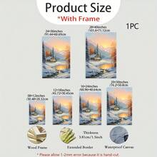 Arte de pared de casa de montaña elegante 2D plano - Impresión en lienzo enmarcada con borde de madera clásico, perfecto para la decoración de la sala de estar, dormitorio o oficina, listo para colgar, idea de regalo, decoración de montaña - transparente - Ver 2