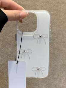 可爱简约蝴蝶结设计软壳保护手机壳，兼容 17 Pro Max、17 Pro、17 Air、17、16、15、14、13、12、11 Pro Max Plus，送给女孩的绝佳礼物 - 銀珠蝴蝶結 - 查看 5