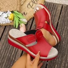 Women's Fashion Thick Bottom Wedge Strap Slide Sandals, Open Toe Flat Sandals - Red - View 7