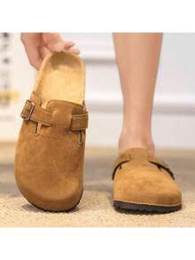 Slouchy Couple Slippers, Comfortable Plus Size, Autumn/Winter - Plush Lining, Thick Sole, Non-Slip Sole, Fashionable Solid Color, Thermal Lined For Warmth - Brown - View 7