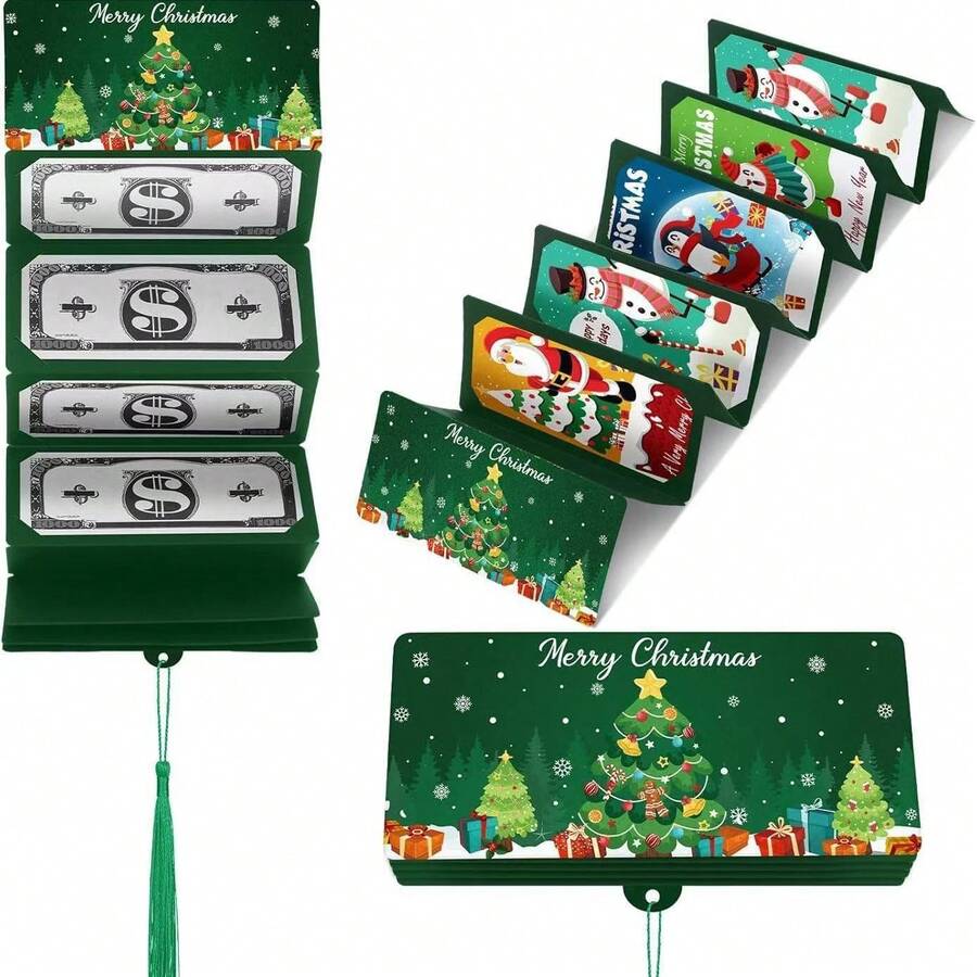 Christmas Money Holders, Cash Gift Card Holders Xmas With 10 Slots Christmas Gift For Men Women Girls Boys, Surprise Money Envelopes, Green - Green - View 1
