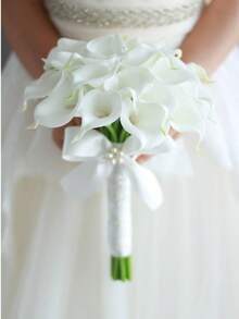 باقات زهور الكلا ليلي للعروس والوصيفات، باقات زهور للعروس للاحتفال بالزفاف في الكنيسة، ديكور لحفلات الزفاف والذكرى السنوية والحمام، إكسسوارات للتصوير في عيد الحب - أبيض ج - مشاهدة 15