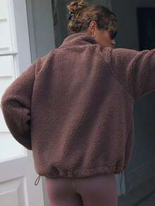 New Stylish & Plus Size Elegant Solid Color Kangaroo Pocket Loose Hem Adjustable Hoodie, Suitable For Daily, Travel, And School Wear Spring - Brown - View 2