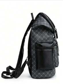 1pc Men Fashion Backpack, Casual Daypack With Printing, Large Capacity Travel Laptop Rucksack, Hiking Backpack With Zipper, PVC Black Bag, Gift For Men, Men's Accessories - màu đen - Xem 2