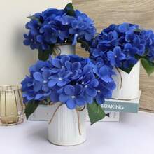 5/150支绣球花丝花头带茎，人造绣球花，桌面装饰丝花，蓝色仿真花，适用于家居、办公室、派对、婚礼、人造植物、春季装饰、房间、书桌、花园装饰、情人节、礼品 - 寶藍色 - 查看 5