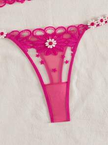 1 conjunto de sujetador de mujer en color rosa suave con un diseño llamativo, adornado con bordados florales, y su construcción semi-con aros proporciona un excelente soporte. - Rosa - Ver 8