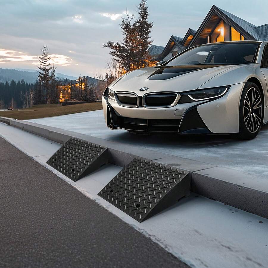 Driveway Curb Ramp, 7000 Lbs Load Capacity, 7 Inches Rise Height Heavy Duty Curbside Bridge Ramp With Drainage Tank For Wheelchairs, Strollers, Motorcycles, Cars, Lawn Mowers & Trailers, 2 Pack - 20*20*7inch - View 1