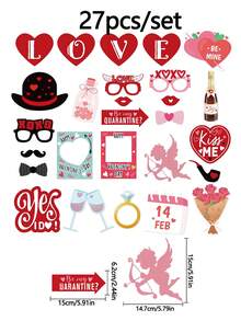 Happy Valentine's Day Photo Booth Props,Wedding Selfie Photobooth Props Decorations,Funny Red Heart Lip Glasses Beard Hat Wine Glass Photobooth Props,For Valentine's Day, Weddings, Anniversaries, Fun Gifts, Photography Decorations - Multicolor - View 11