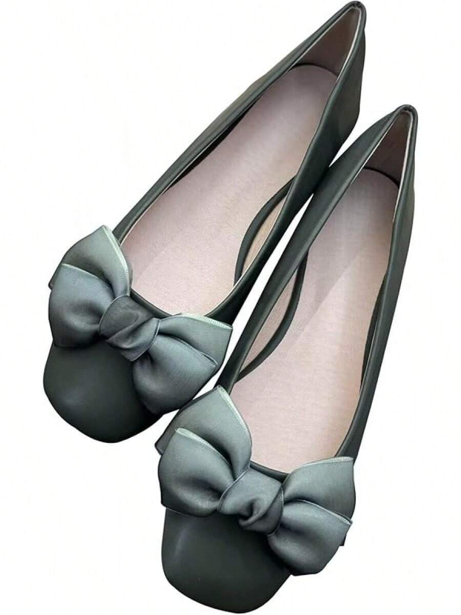 SAILING LU Square Toe Flats Shoes Rhinestoned Bowknots Ballet Flats For Women Studded Dress Shoes Comfort Light Weight LoafersChristmas - G283-深綠色 - 查看 1