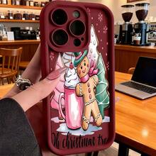 Cubierta de teléfono con diseño navideño negro con galleta de jengibre y taza de chocolate caliente para temporada festivaCompatible with  16 Pro Max/16 Plus/16 Pro/16/15 Pro Max/15 Plus/15 Pro/15/14 Pro Max/14 Plus/14 Pro/14/13 Pro Max/13 Pro/13/12 Pro Max/12 Pro/12/11 Pro Max/11 Pro/11/XS Max/XR/X/7 Plus/7 TPU Drop-Proof and Stain-Resistant Protective Soft Case - Blanco - Ver 4