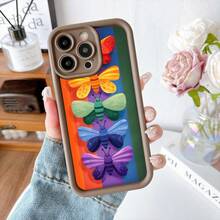 Cubierta de teléfono con borde protector multicolor con estampado de mariposas y flores arcoíris para uso diario y estilo urbano - Blanco - Ver 5