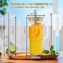 4 Pack 24oz Glass Cups With Lids And Straws, Glass Tumbler With Handle, Reusable Iced Coffee Cup With Lids-Mason Jar With Lid And Straw,Boba Cup For Cold & Hot Drinks,Smoothies Cup,Travel Mug - Transparent - View 5