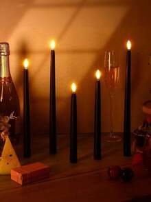 6 chiếc nến LED không lửa, nến hình nón với hiệu ứng bấc nhấp nháy 3D, giá đỡ nến ngọn lửa sống động như thật, nến thon nhọn, thích hợp cho trang trí năm mới, sinh nhật, tiệc cưới, Giáng sinh, Ngày lễ tình nhân, để bàn, bệ cửa sổ, đèn trang trí nhà cửa, trang trí lò sưởi. - màu đen - Xem 3