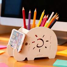 1pc Cute Elephant Shaped Multifunctional Pen Holder, Japanese Fresh Style White Elephant Shaped Stationery Organizer With Phone Stand, Suitable For Desk, Office, All Seasons - White - View 5