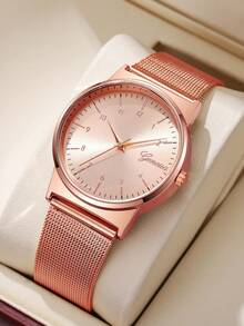 女式数字表盘石英表，配网状表带