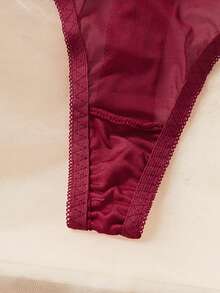 2pcs Set European & American Style Burgundy Lace Sexy Hollow Out Underwire Lingerie Set For Women - Burgundy - View 5