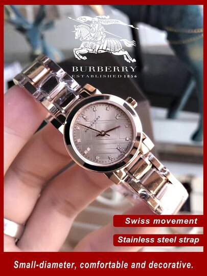 Burberry Reloj de acero inoxidable para mujer con esfera de oro rosa