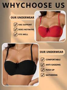 3pcs/Set Simple Design Women Underwire Lingerie Bras With Lace Trim - Non-Slip Adjustable Straps & Non-Removable Padded Cups For Everyday & Special Occasions, Sexy Lace French Romantic Lingerie Brassiere - Nhiều màu - Xem 4