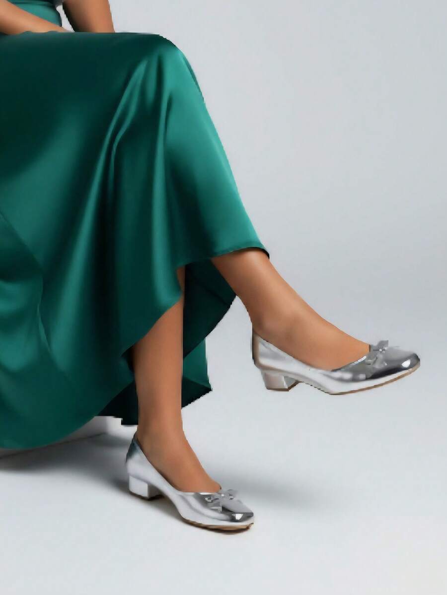 Square Toe Comfortable Casual High Heel Women Shoes, Suitable For All Seasons - Silver - View 1