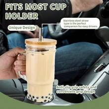 4 Pack 24oz Glass Cups With Lids And Straws, Glass Tumbler With Handle, Reusable Iced Coffee Cup With Lids-Mason Jar With Lid And Straw,Boba Cup For Cold & Hot Drinks,Smoothies Cup,Travel Mug - Transparent - View 2