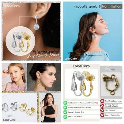 - Convertidor de aretes con clip - 24 piezas de oro - Convertidores de aretes perforados a clip - No necesita perforacin oro y plata