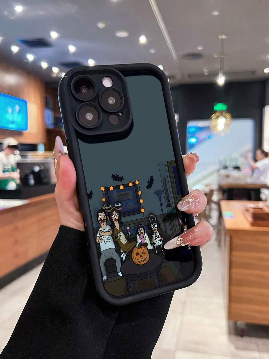 Funda para móvil con diseño divertido de Halloween para toda la familia. Compatible con teléfonos ,  17,  16 Pro Max,  15 Pro Max,  13 y  12. Fabricada en TPU para una protección eficaz contra golpes y caídas. Un regalo perfecto para familiares, amigos, seres queridos, parejas y para Halloween. - Negro - Ver 1