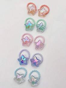 10pcs/Pack Sparkling Heart-Shaped Hair Ties & Star Hair Ties For Little Girls, Glittering Hair Elastics With Multicolor Sequin Hearts, Cute No-Snag Hair Bands For Kids, Cute & Durable Hair Accessories For Everyday School Use, Birthday Party Favors, Christmas Gifts, Easter Basket Fillers