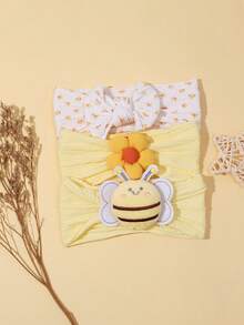 3pcs Baby Girl Cute Bee & Floral Print Nylon Stretchy Headbands (Without Paper Card) Love Valentine - Multicolor - View 10