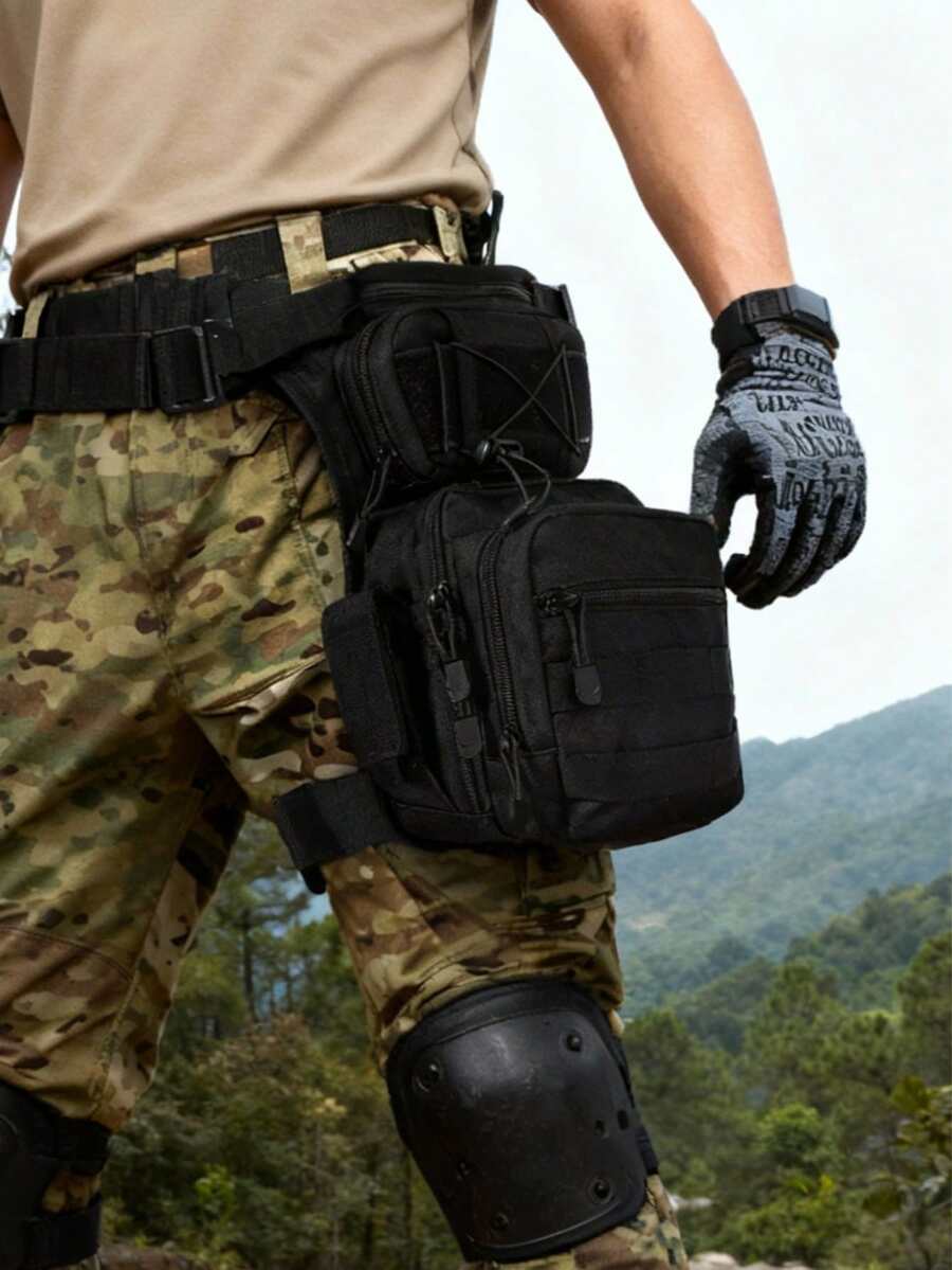 Bolsa de Perna Tática para Homens, Pochete de Cintura para Motocicleta ao Ar Livre, Bolsa de Coxa para Caminhada e Passeio, Multi-Bolso, Bolsa de Viagem, Mochila Casual de Bicicleta com Zíper - Preto - Visão 1