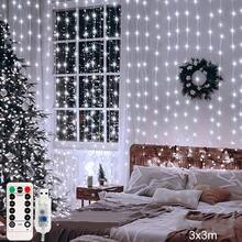 1PC 19.6ft X 9.8ft 600 LEDS 8 Lighting Modes Fairy Copper Light With Remote Colorful Window Curtain String Lights, USB Powered Waterproof For New Year Christmas Bedroom Party, Wedding Home Garden Wall Decorations - 白光 - 查看 12